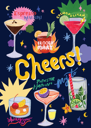 Moonpig Eleanor Bowmer Fun Illustrated Cocktails Cheers Card