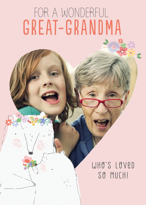 Moonpig Cute Heart Shaped Photo Upload Illustrative Bears Great-Grandma Birthday Card