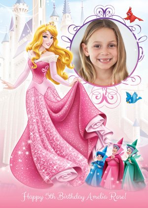 Disney Princesses Disney Sleeping Beauty And Castle Personalised Photo Upload Happy Birthday Card