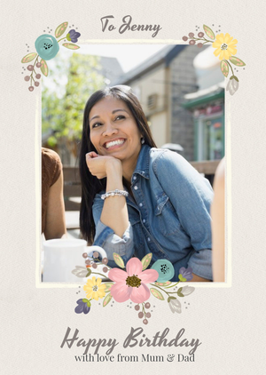Moonpig Floral Border Photo Upload Birthday Card