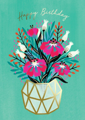 Moonpig Modern Bouquet Of Flowers In Glass Vase Birthday Card