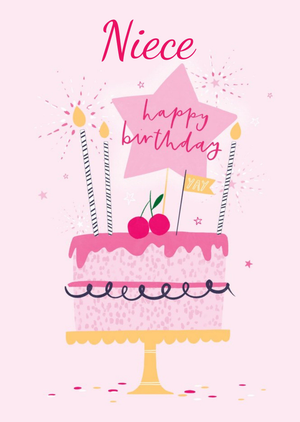 Moonpig Cute Pink Illustrated Cake Niece Birthday Card