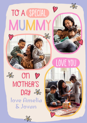Moonpig Three Oval Photo Frames With Colourful Typography Mother's Day Photo Upload Card