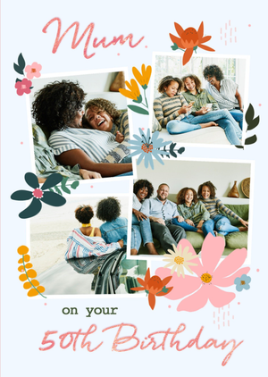 Moonpig Illustrated Floral Photo Upload Birthday Card