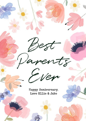 Moonpig Best Parents Ever Floral Watercolour Anniversary Card