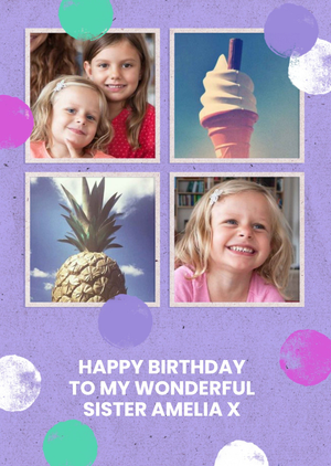 Moonpig Purple Confetti Happy Birthday To Our Wonderful Sister Multi Photo Upload Card