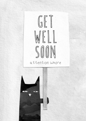 Moonpig Rude Black Cat Illustrated Get Well Soon Card