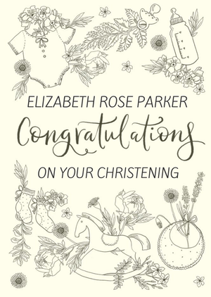 Moonpig Okey Dokey Design Line Drawing Christening Floral Cute Card