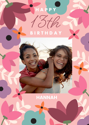 Moonpig Floral Happy 13Th Birthday Photo Upload Card