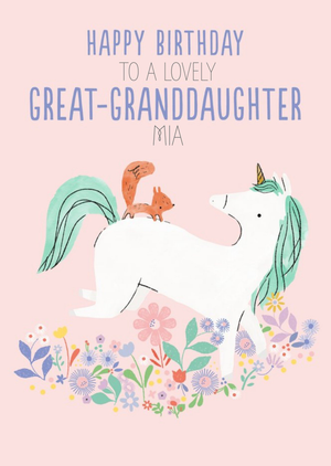 Moonpig Cute Illustrative Unicorn And Squirrel Great-Granddaughter Birthday Card
