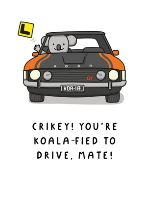 Moonpig Illustration Of A Koala Driving A Car Funny Pun Driving Test Congratulations Card