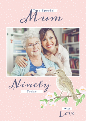 Moonpig Bird On Branch Polka Dot Mum Birthday Photo Upload Card