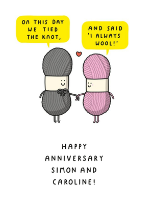 Moonpig Mungo And Shoddy On This Day We Tied The Knot Balls Of Wool Humour Anniversary Card