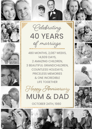 Moonpig Mum And Dad Celebrating 40 Years Of Marriage Anniversary Multiple Photo Upload Card
