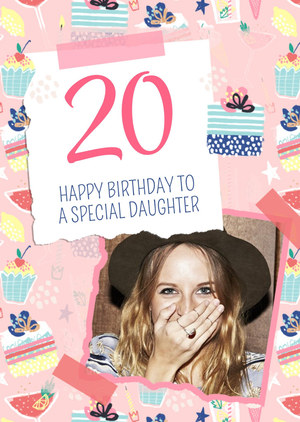 Moonpig Modern Illustrated Photo Upload 20 Happy Birthday To A Special Daughter Card