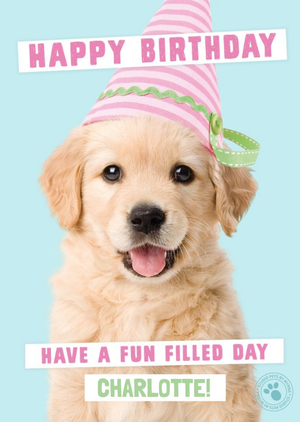 Studio Pets Puppy Wearing A Birthday Hat Personalised Birthday Card