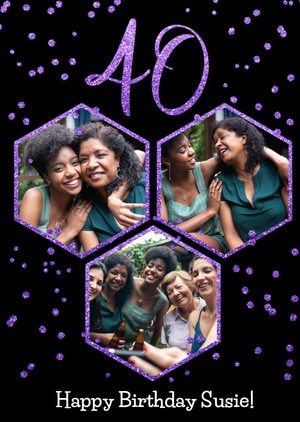 Moonpig 40th Photo Upload Glitter Confetti Birthday Card