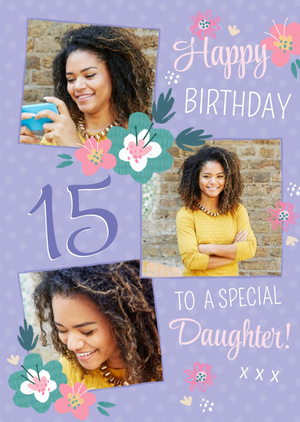 Moonpig Purple Personalise Age Photo Upload Birthday Card