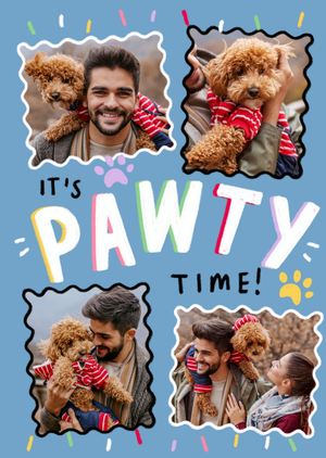 Moonpig It's Pawty Time Photo Upload Dogs Birthday Card