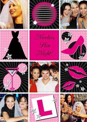 Moonpig Pink And Black Personalised Multi Photo Upload Hen Night Card