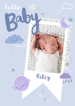 Moonpig Spot Illustrations Of Clouds And Planets Photo Upload New Baby Card
