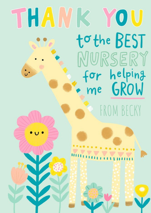 Moonpig Illustration Of A Giraffe And Colourful Flowers To The Best Nursery Thank You Card