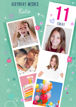 Moonpig Designers Colette Barker Green Illustrated Doodle Customisable Photo Strip Birthday Card