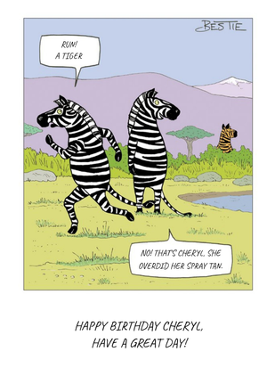 Moonpig Run, Its A Tiger Zebra Cartoon Card