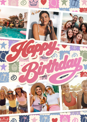 Moonpig Colourful Icons Photo Upload Collage Happy Birthday Card