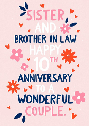 Moonpig Designers Typographic Floral Wonderful Couple 10th Anniversary Card