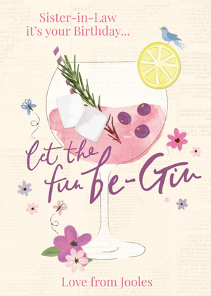 Moonpig Illustration Of A Glass Of Blueberry Rosemary Gin Sister-In-Law Birthday Card