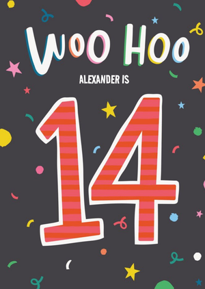 Moonpig Fun Confetti Typographic Customisable 14th Birthday Card