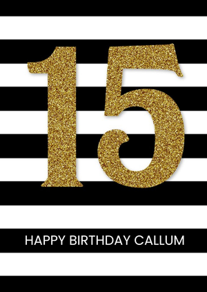 Moonpig Black And White Striped Happy 15th Birthday Card