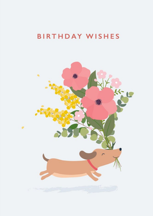 Moonpig Klara Hawkins Dog & Flowers Birthday Greeting Card
