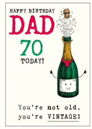 Moonpig Illustration Of A Bottle Of Wine Character Dad's Seventieth Birthday Card