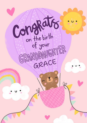 Moonpig Illustration Of A Bear In A Hot Air Balloon Granddaughter's Birthday Card