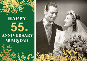 Moonpig Gold Foiled Flowers 55th Emerald Anniversary Photo Upload Card