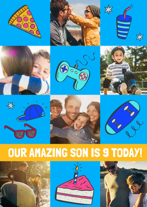 Moonpig Fun And Bold Our Amazing Son Is 9 Today Photo Upload Birthday Card