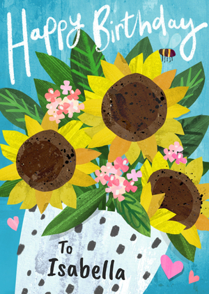 Moonpig Illustrated Sunflowers Happy Birthday Card