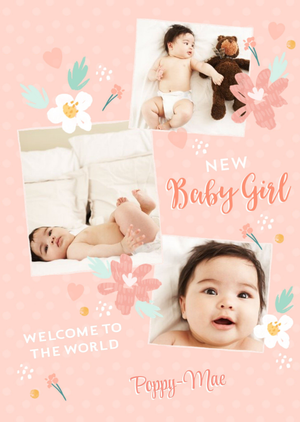 Moonpig Pink Floral New Baby Girl Photo Upload Card