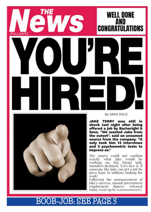 Moonpig Designers Newspaper Headline You're Hired Personalised New Job Card