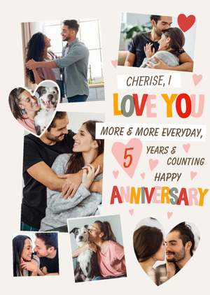 Moonpig Collage Of Photo Frames With Colourful Typography Anniversary Photo Upload Card