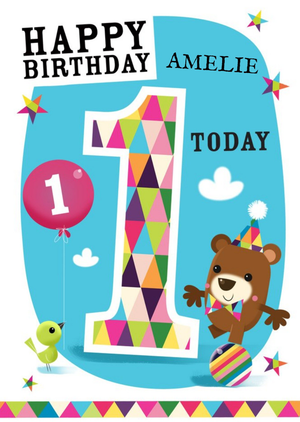 Moonpig Little Balancing Bear Personalised Happy 1st Birthday Card