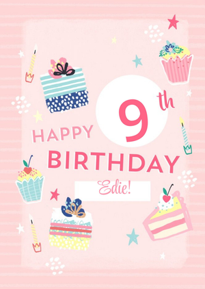 Moonpig Illustrated Cupcakes And Cake Personalised Age Birthday Card