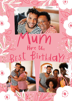 Moonpig Photo Upload With Illustrated Floral Mum Birthday Card