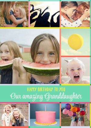 Moonpig Designers Green Multiple Photo Upload Happy Birthday To You Our Amazing Granddaughter Card