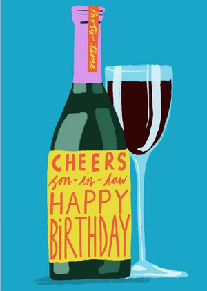 Moonpig Wine Bottle Illustration Cheers Son In Law Happy Birthday Card