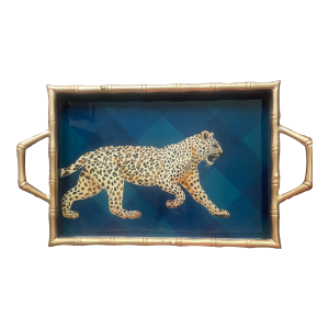 Leopard Gold Bamboo Tray With Handles