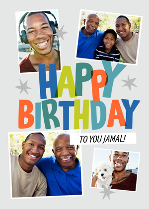 Moonpig Happy Birthday Multi Photo Upload Grey Card