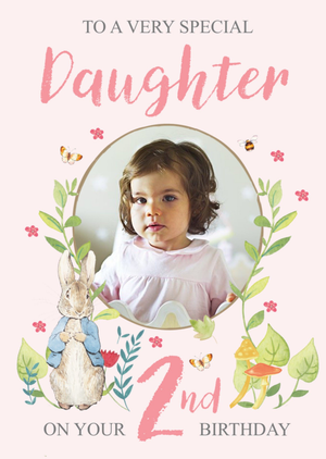 Beatrix Potter Peter Rabbit Very Special Daughter Floral 2nd Birthday Photo Upload Card